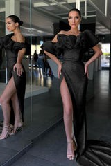 Daffodil Off-the-Shoulder Mermaid Split Evening Dress Sequins
