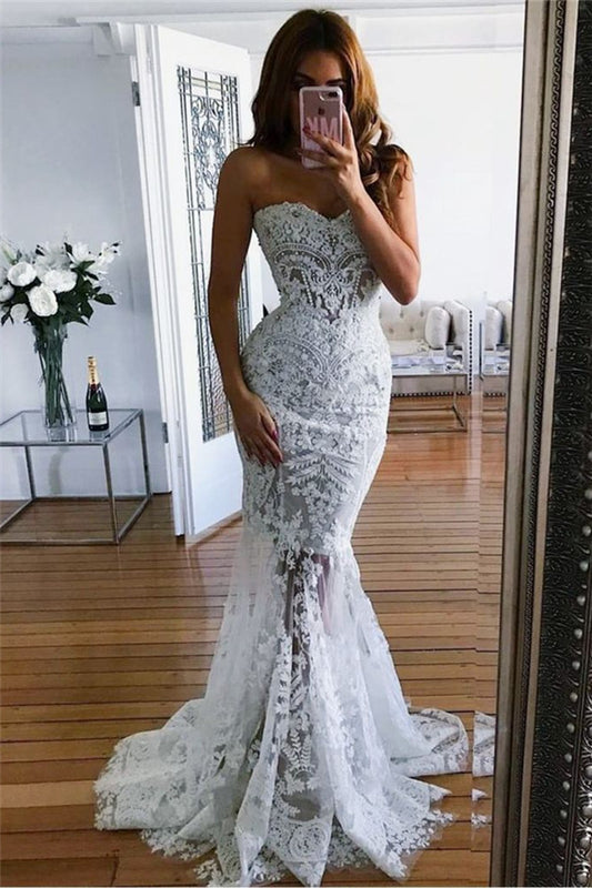 Sweetheart Mermaid Wedding Dresses in Vintage Long Style With Lace Appliques