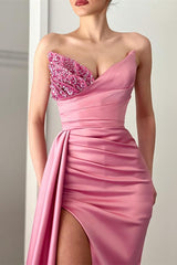 Modern Sweetheart Mermaid Long Prom Dress Split Ruffles With Sequins