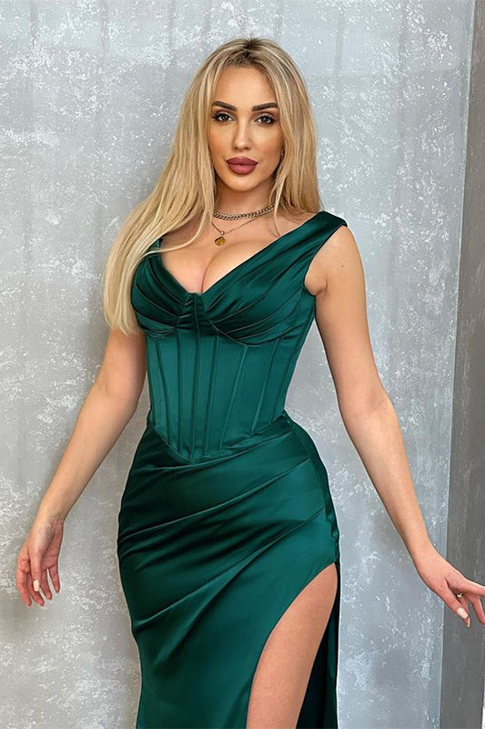 Beautiful Dark Green Mermaid prom Dress Sleeveless Split