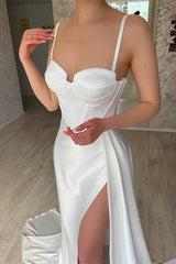 Charming Spaghetti-Straps White Sweetheart Prom Dress Split Sleeveless
