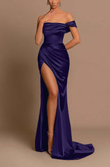 Charming Sage Green Evening Dress Off the Shoulder Sleeveless Slit Pleated