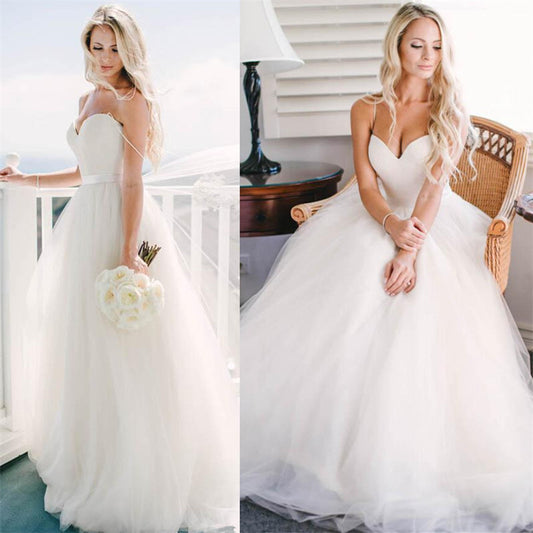 Wedding Dress with Long Spaghetti Straps in Tulle