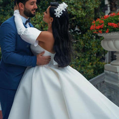 Elegant Sleeved Princess Wedding Gown in Satin