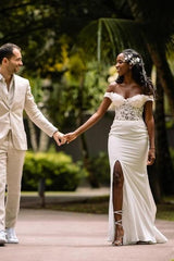 Elegant Off-the-Shoulder Sweetheart Mermaid Wedding Gown With Slit