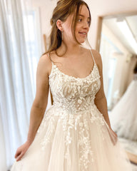Long A-line Halter Wedding Dress in Tulle with Elegant Lace