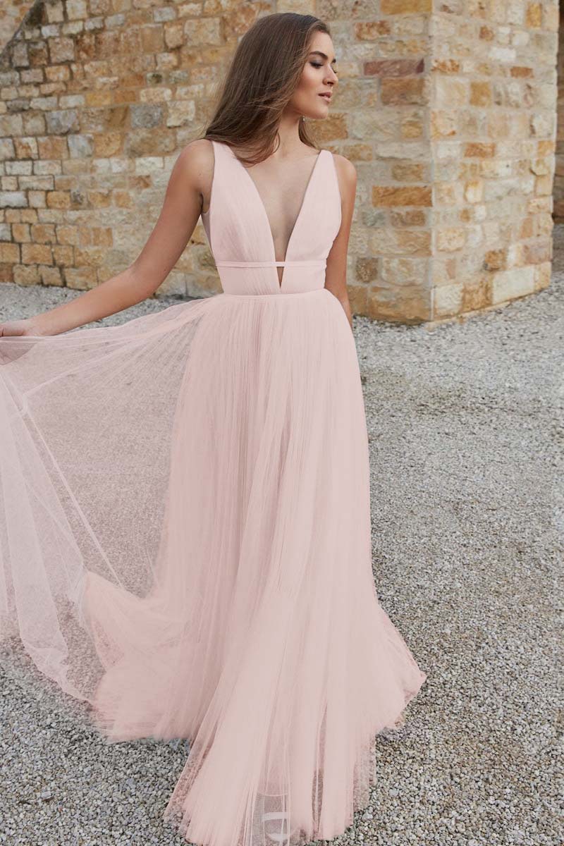 V-Neck Tulle Bridal Gown with Sleeves