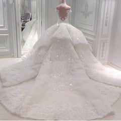Elegant Off-The-Shoulder Ball Gown Wedding Dress with Beadings