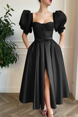 Online Wine Red Front Split Short Prom Dress Square with Short Sleeves