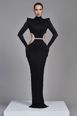 Evening Dress Long Sleeves Mermaid with Belt High Neck
