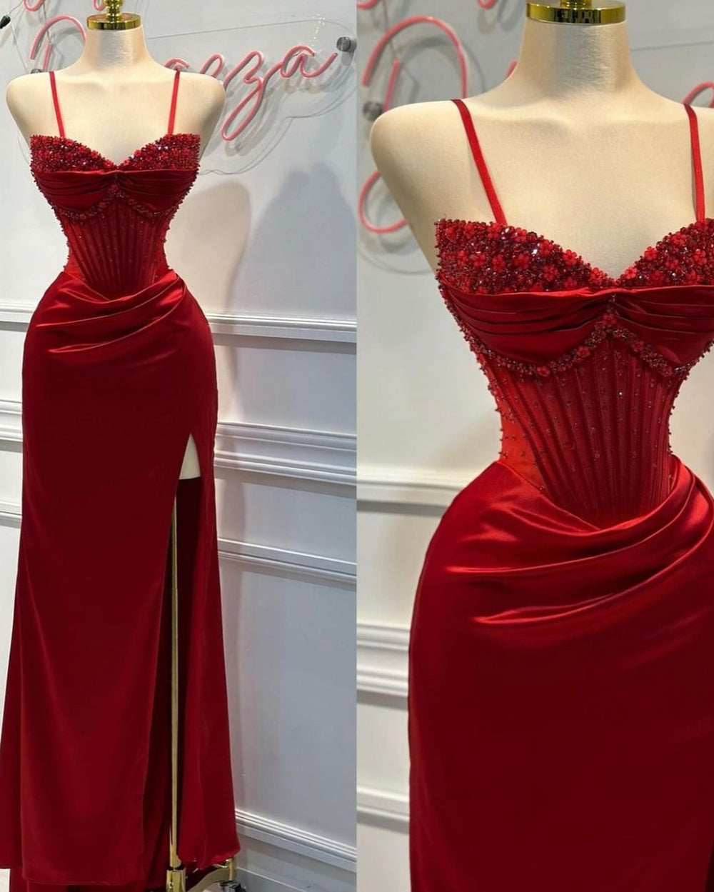 Elegant Red Spaghetti Strap Sheath Mermaid Prom Dress