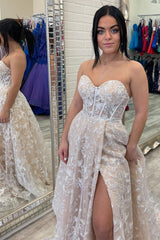 Classic Lilac Sweetheart Prom Dress Split With Appliques Detachable Sleeves