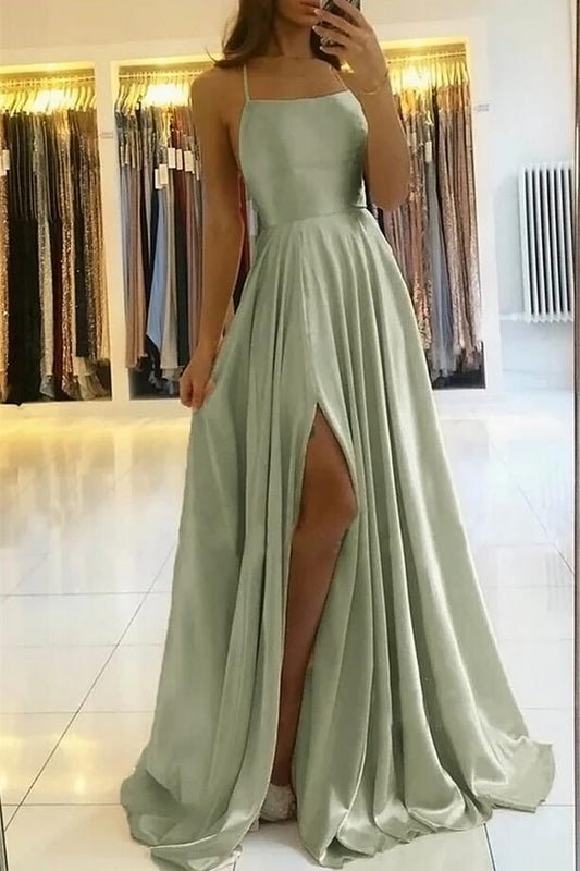 Gorgeous Spaghetti-Straps Long Prom Dress With Slit