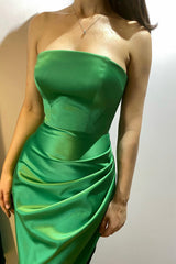 New Arrival Emerald Strapless Sleeveless Mermaid Prom Dress Pleats With Split