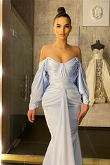 Long Sleeves Sky Blue Mermaid Prom Dress Off-the-Shoulder