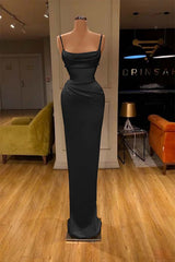 Red Spaghetti-Straps Prom Dress Long Mermaid Simple Dress