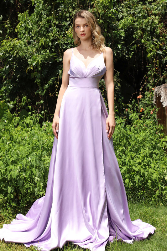 Chic Lilac Spaghetti-Straps Prom Dress V-Neck Sleeveless Long