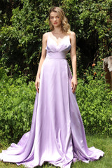 Chic Lilac Spaghetti-Straps Prom Dress V-Neck Sleeveless Long