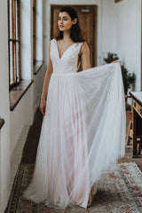Open Back Beach Wedding Dress with Lace PD0362