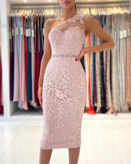 Lulluslly One Shoulder Lace Short Prom Dress With Beadings