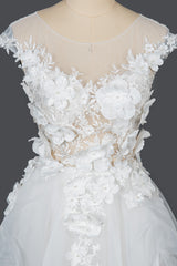 Elegant Cap Sleeve Wedding Gown with Floral Appliques and Jewel Accents