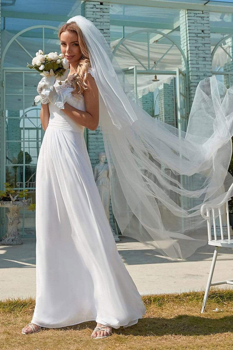 White Chiffon Wedding Dress Featuring Appliques