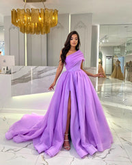 Black A Line Prom Dress One Shoulder Long Split Sleeveless