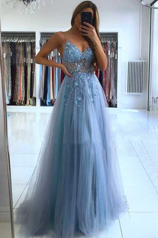 Stunning Spaghetti-Straps Beadings Long Prom Dress With Split On Sale