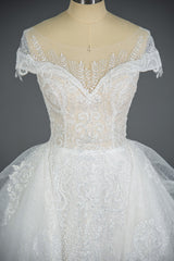 Wedding Ball Gown with Vintage Sequins, Tulle Appliques, and Ruffles