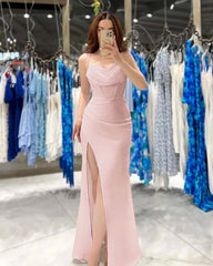 Black Spaghetti Strap Sleeveless Prom Dress Sweatheart Neck With High Slit