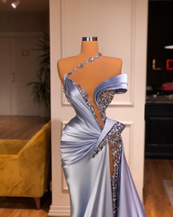  Off-the-Shoulder Mermaid Prom Dress Long Beadings with High Split
