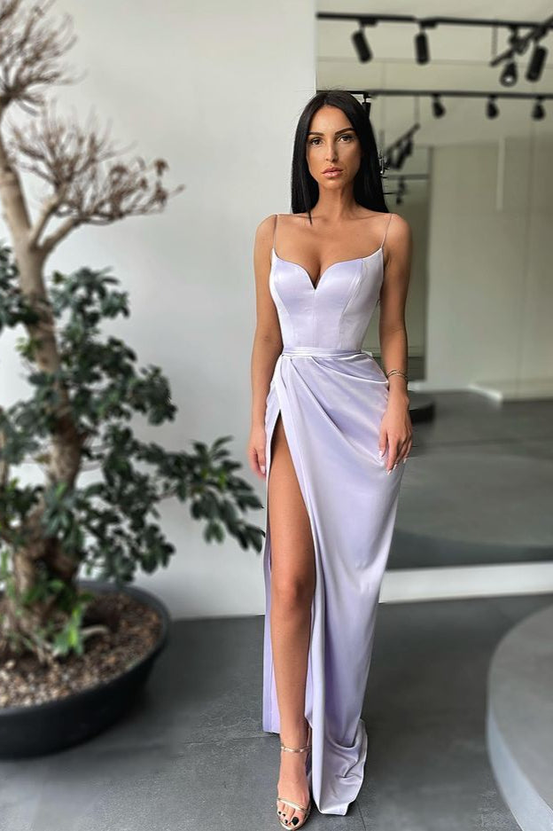 Spaghetti-Straps Mermaid Prom Dress Split Long Evening Party Gowns