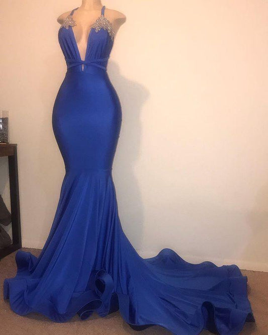 Halter Mermaid Prom Dress Elegant Long Party Gowns Appliques