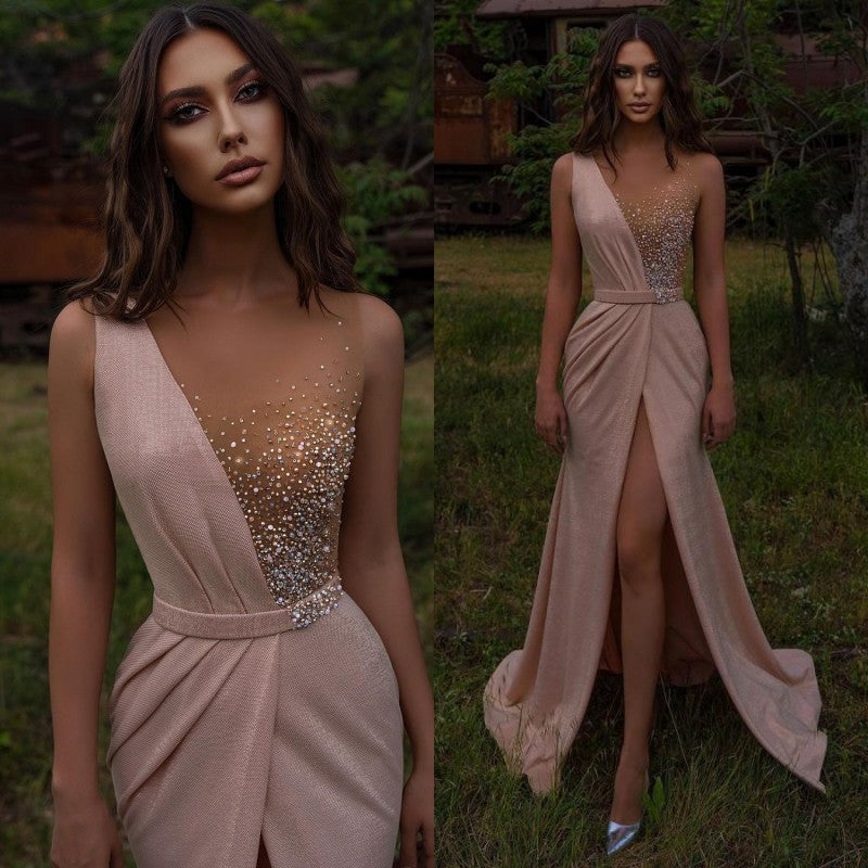 Sleeveless Long Prom Dress Split Evening Gowns