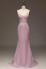 Applique Pink Spaghetti Strap Prom Dress Sleeveless Dress
