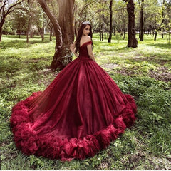 Elegant Off-the-shoulder Princess Wedding Gown in Long Tulle