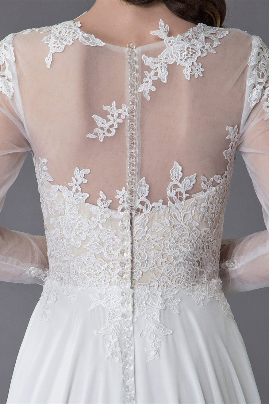 Wedding Dress with Long Lace Sleeves and Slit