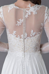 Wedding Dress with Long Lace Sleeves and Slit