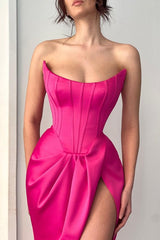 New Arrival Fuchsia Strapless Prom Dress Long Mermaid High Split Online