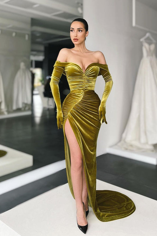 Gorgeous Long Sleeves Mermaid Prom Dress Split Off-the-Shoulder