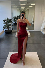  Sleeveless Strapless Long Mermaid Slit Prom Dress
