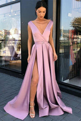 Modern V-Neck High Split Long Prom Dress Sleeveless