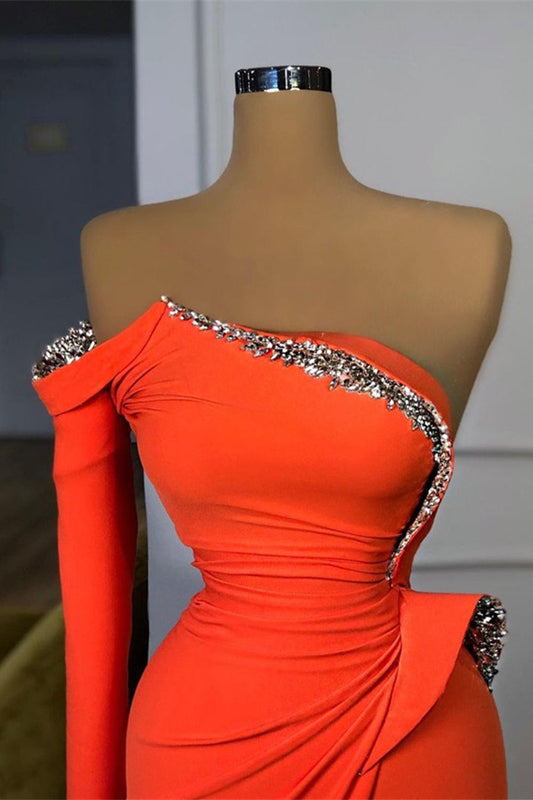 Modern Orange Long Sleeves Prom Dress Mermaid With Sequins