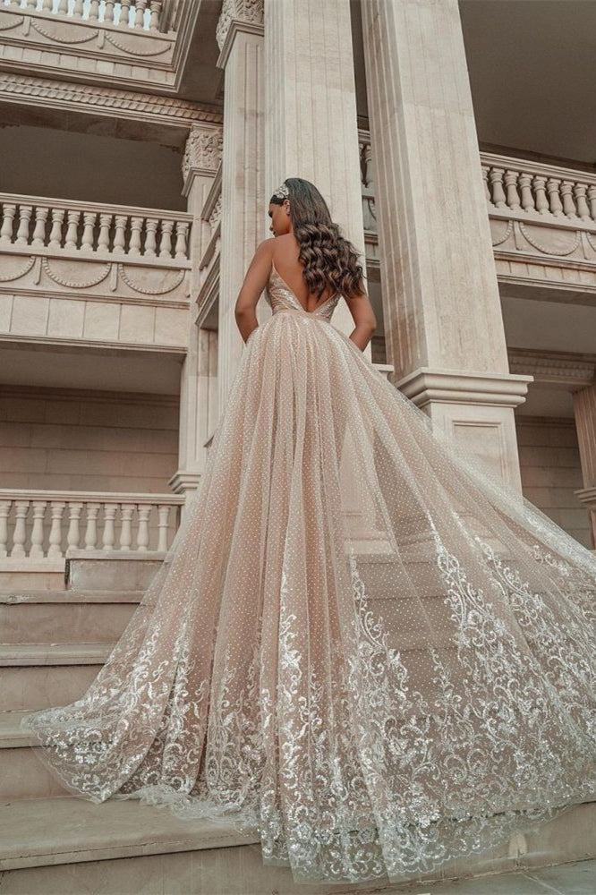 Mermaid Wedding Dress with Spaghetti Straps and Applique Ruffles