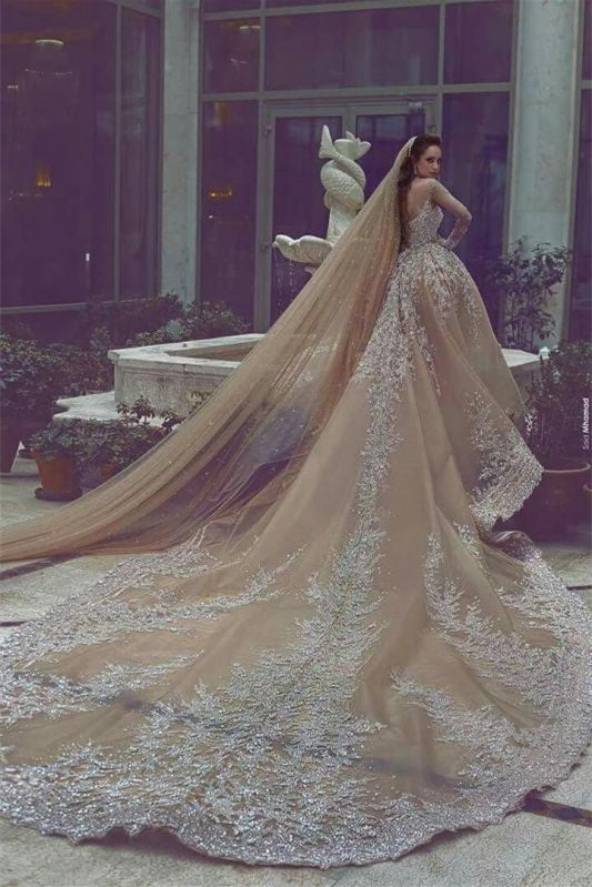 Wedding Dress with Beads and Appliques, Long Sleeve Ball Gown