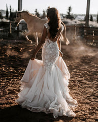 Elegant Backless Mermaid Tulle Gown with Lace for the Modern Sweetheart