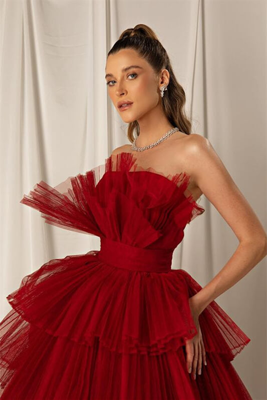 Burgundy Strapless Mermaid Sleeveless Layers Sleeveless Evening Dress Online