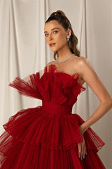 Burgundy Strapless Mermaid Sleeveless Layers Sleeveless Evening Dress Online