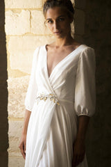 V-Neck Half-Sleeve Bridal Gown