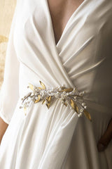 V-Neck Half-Sleeve Bridal Gown